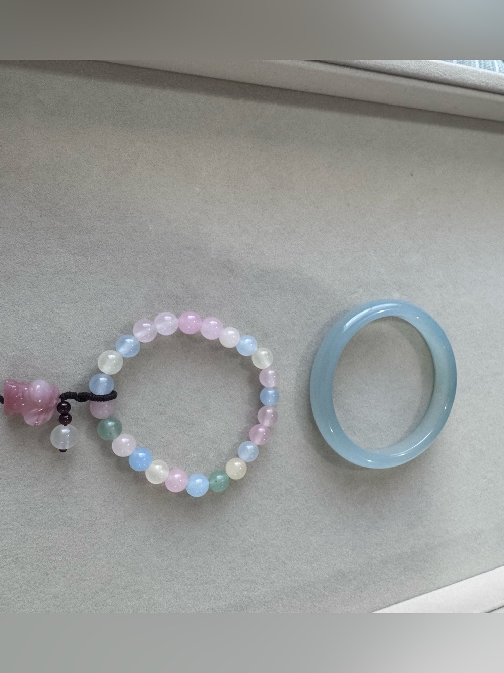 Pastel Candy Bead Bracelet and Light Blue Chalcedony Bangle Set